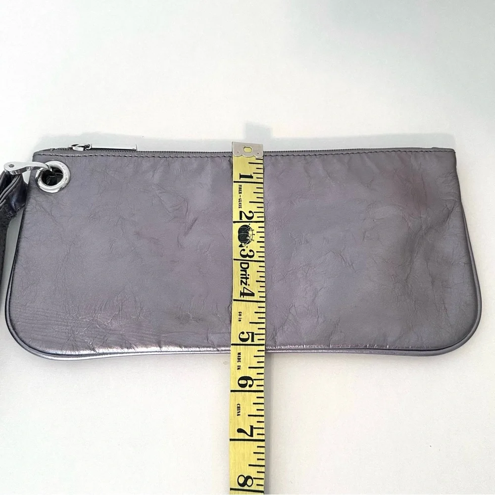 Hobo Silver Pewter Minimalist Leather Wristlet Clutch